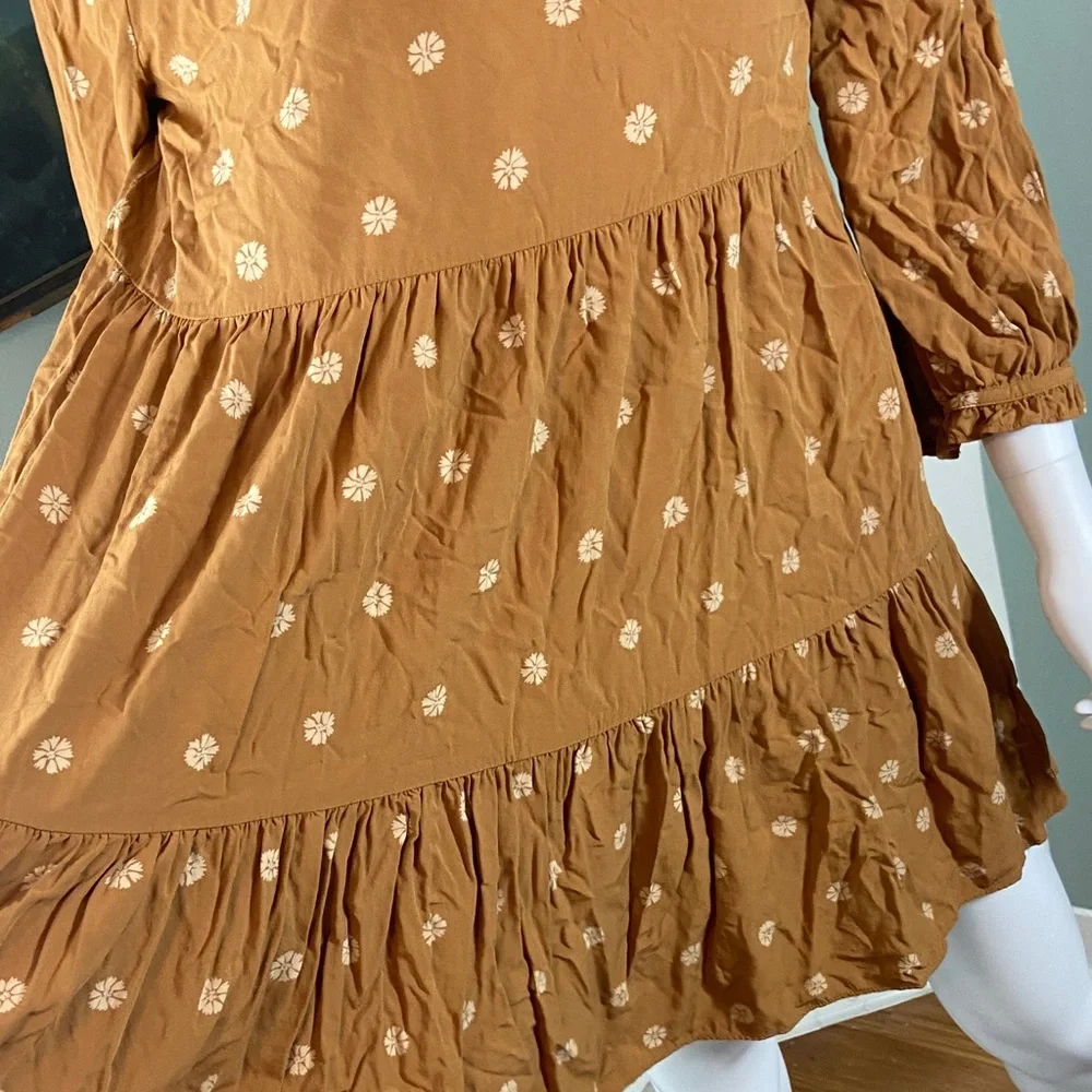 Madewell Tie-Neck Tiered Babydoll Mini Dress in Bloom Dot Floral Warm Hickory S - Picture 6 of 9